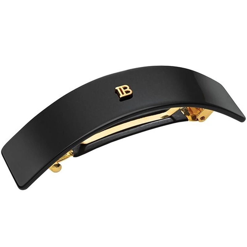 Balmain Accessories Cellulose Acetate Barrette Pour Cheveux Large Black 18k Gold